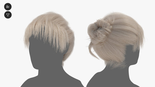 Hair curves & Mesh Card hair of a messy bun with bangs, lowpoly and PBR textures, for Blender and OBJ, by Heledahn