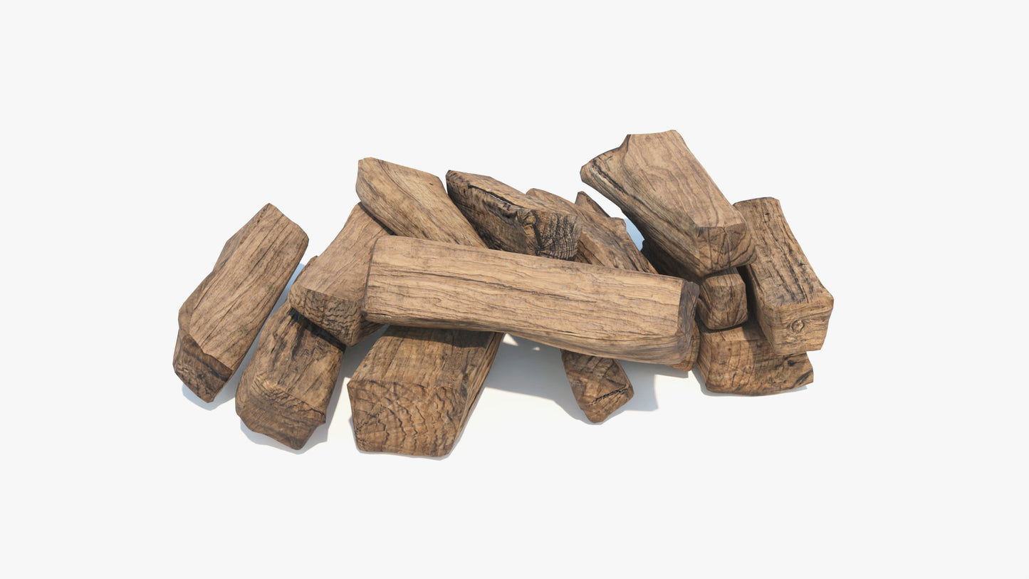 3D model of a pile of neatly cut pieces of lumber