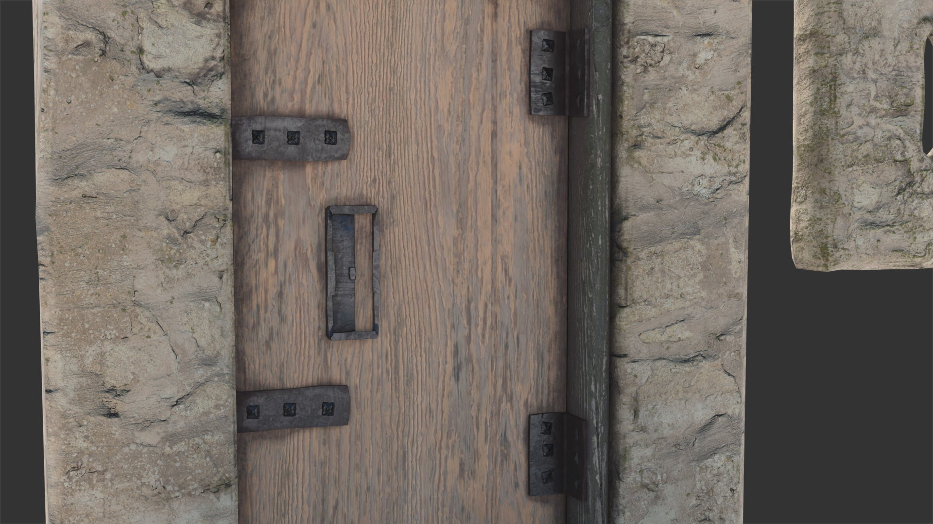 3d model of a secretive medieval rustic door and window, set on a stone wall, made with low polycount and PBR textures. Perfect game asset for the metaverse