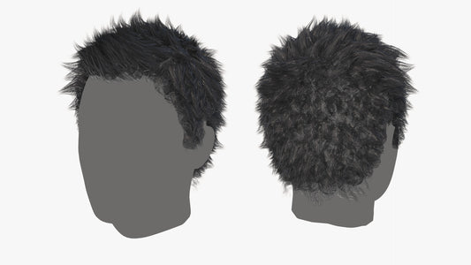 A 3d model of hair made of mesh tubes, with a cool short, spikey, messy style, it's lowpoly and realtime