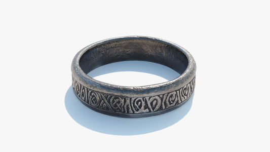 3D model of a silver ring with celtic or viking runes engraved. Lowpoly and PBR textures make it perfect for game asset