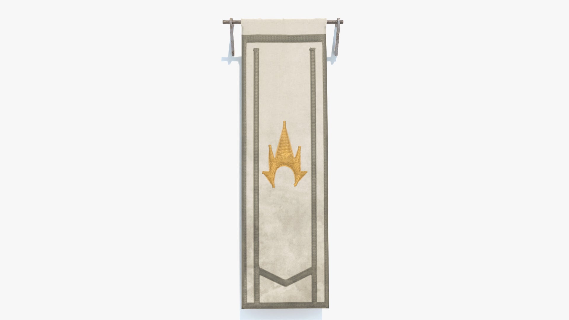 Decorative banner with a castle emblem on a white background. Game ready 3D model with low poly count and PBR materials