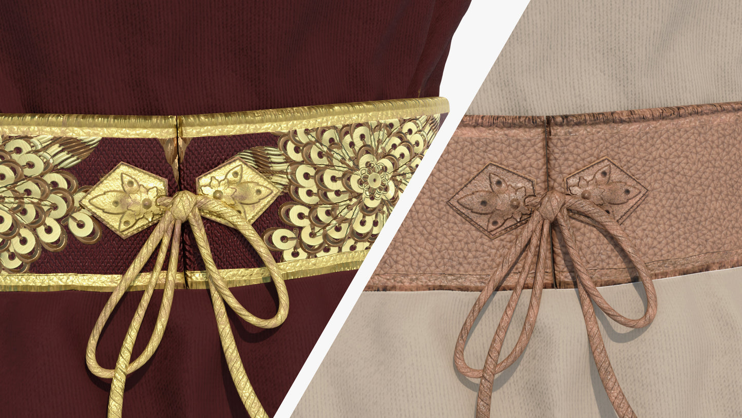 Medieval tunic and belt, ancient rome style 3d model with low polycount and PBR textures