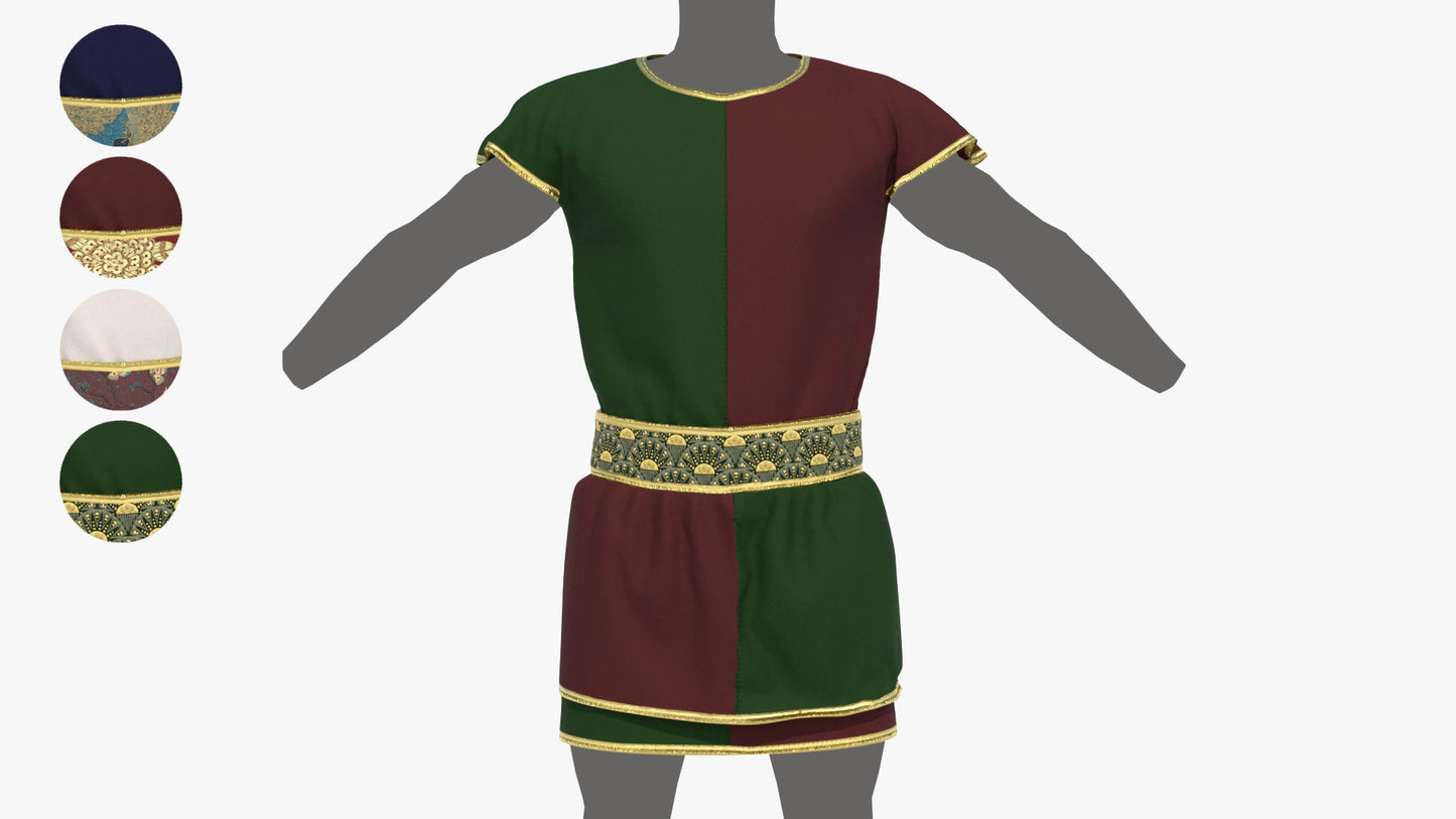 Medieval tunic and belt, ancient rome style 3d model with low polycount and PBR textures