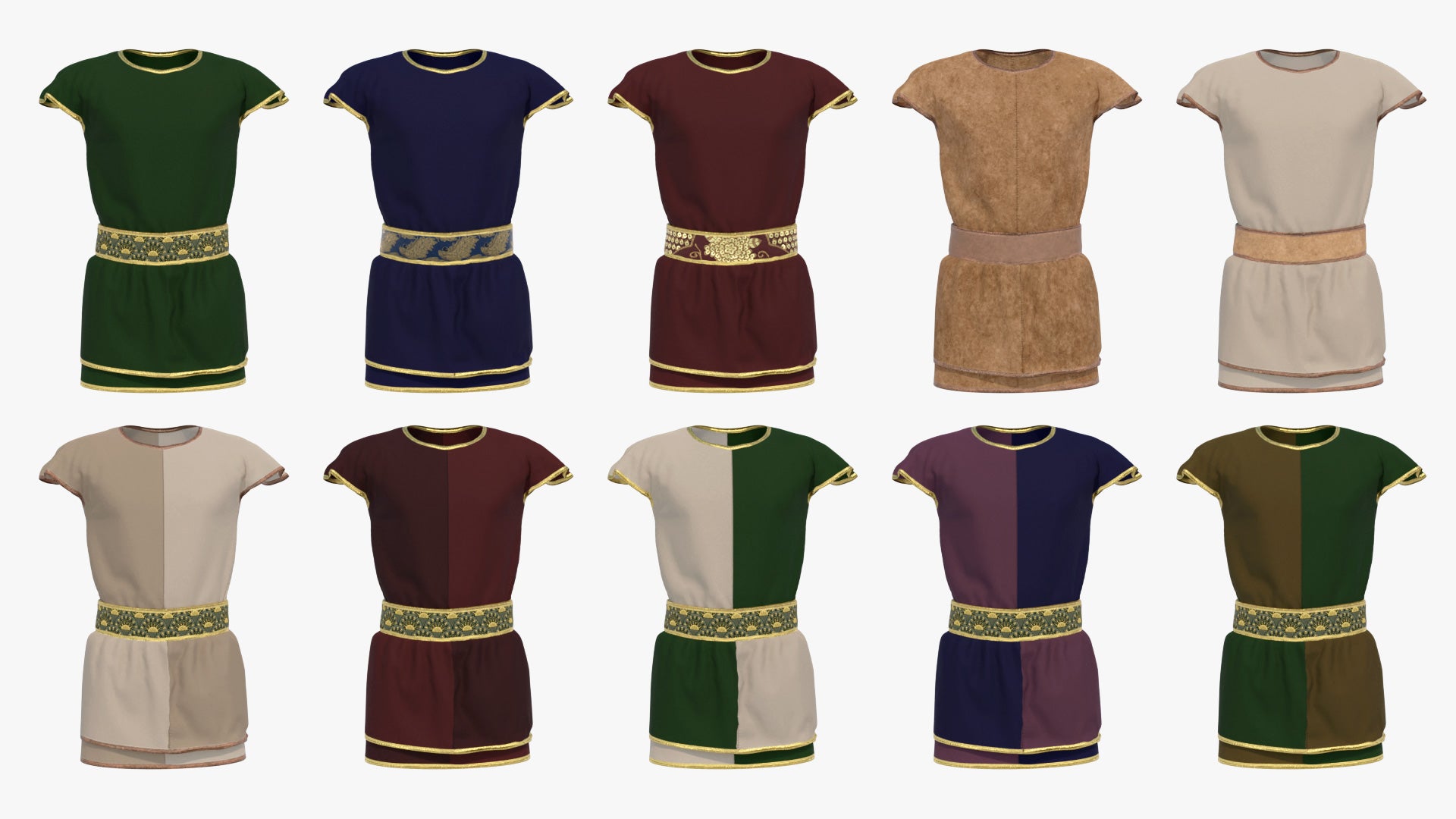 Medieval tunic and belt, ancient rome style 3d model with low polycount and PBR textures
