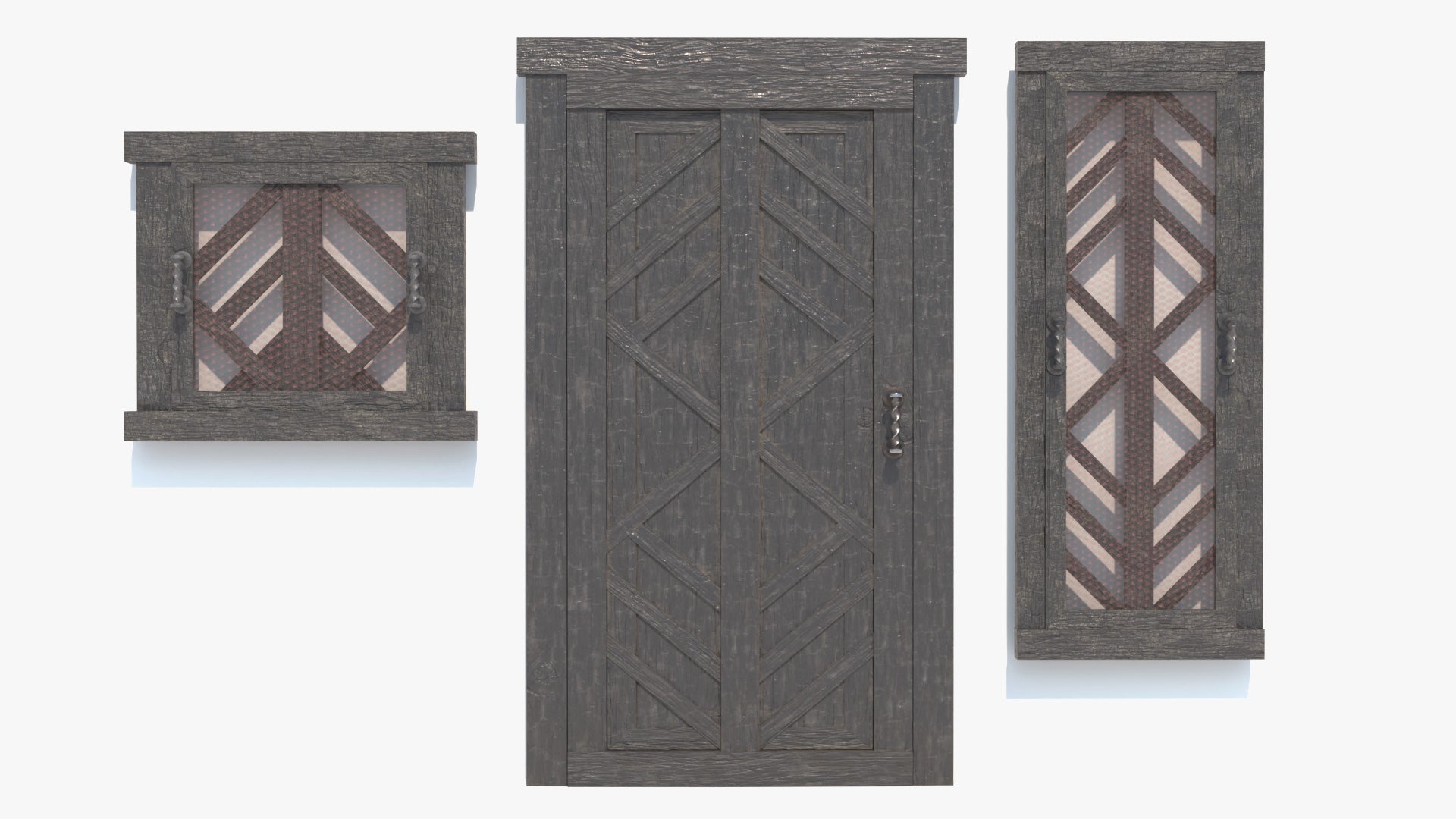 Medieval fantasy door and windows, 3D model, game asset, lowpoly