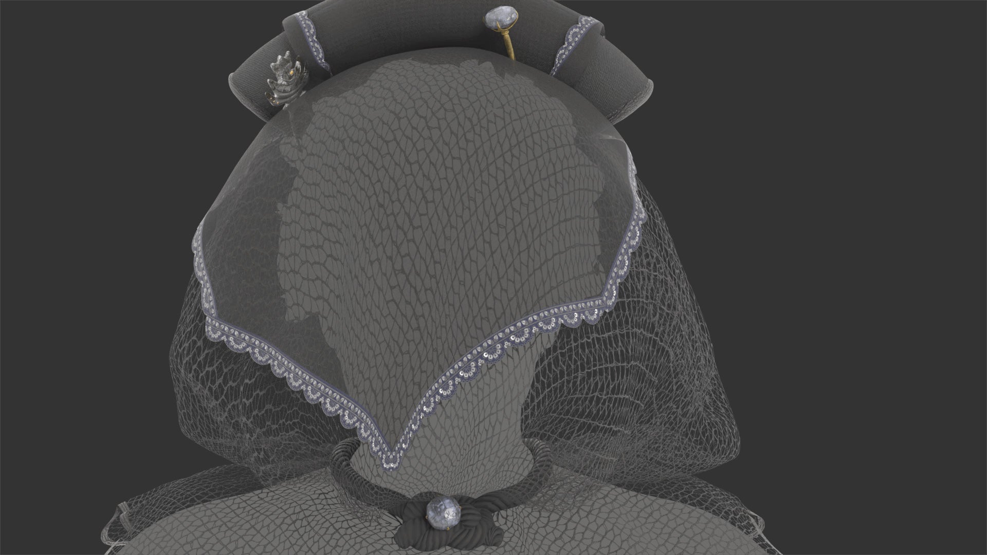 Medieval Fantasy wimple, head dress gothic style 3D model for Blender, with low polycount and PBR textures