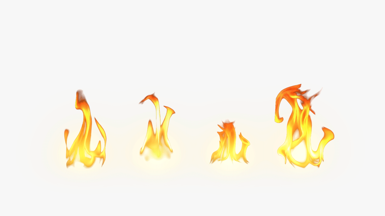 3D animated plane of animated realistic flames for a torch or a fireplace
