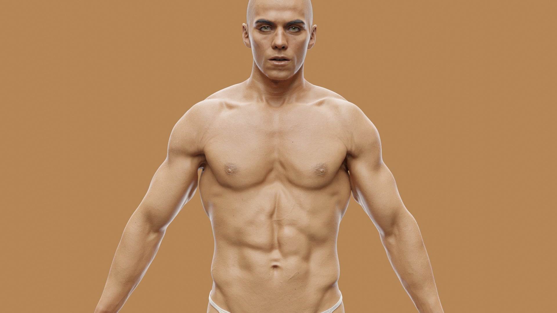 Realistic 3D character, real-time-low-poly, PBR, male, muscular, Blender, FBX, GLB, game asset, Transhuman4Blender