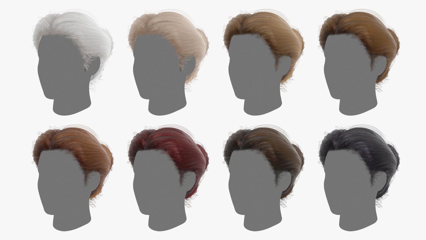 Real-time 3D hair mesh cards gibson braid bun for Blender and OBJ with PBR textures
