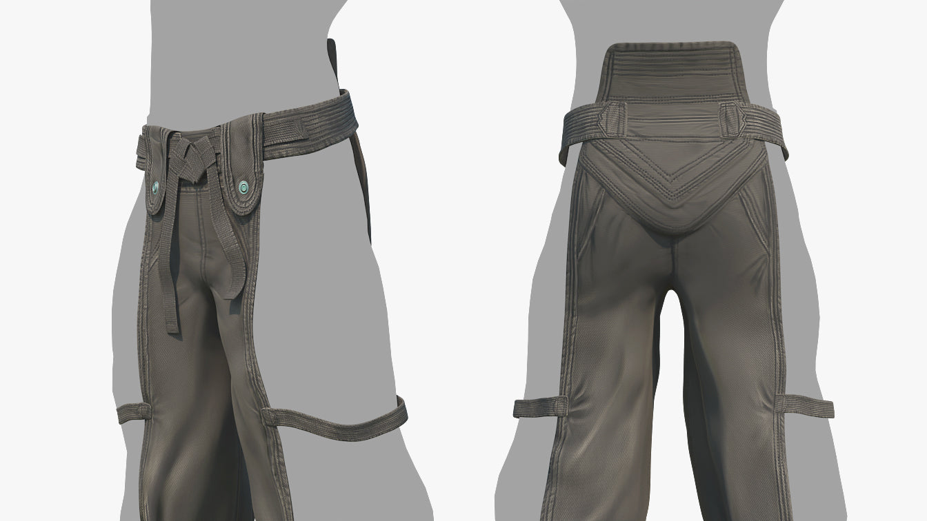 Hakama pants japanese style low poly 3d model for Blender and OBj with PBr textures