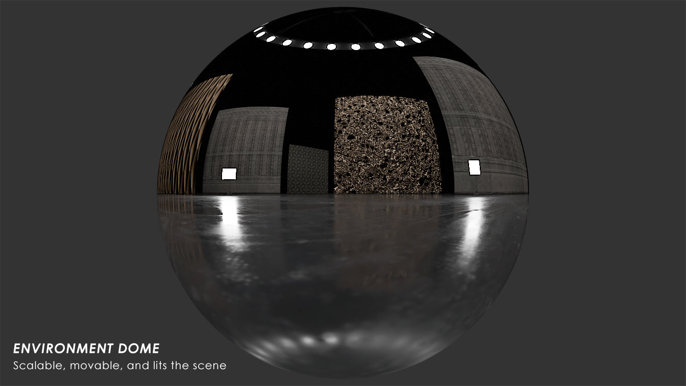 HDRI-35: Dark Textured Panels Wheel | Env. Dome |