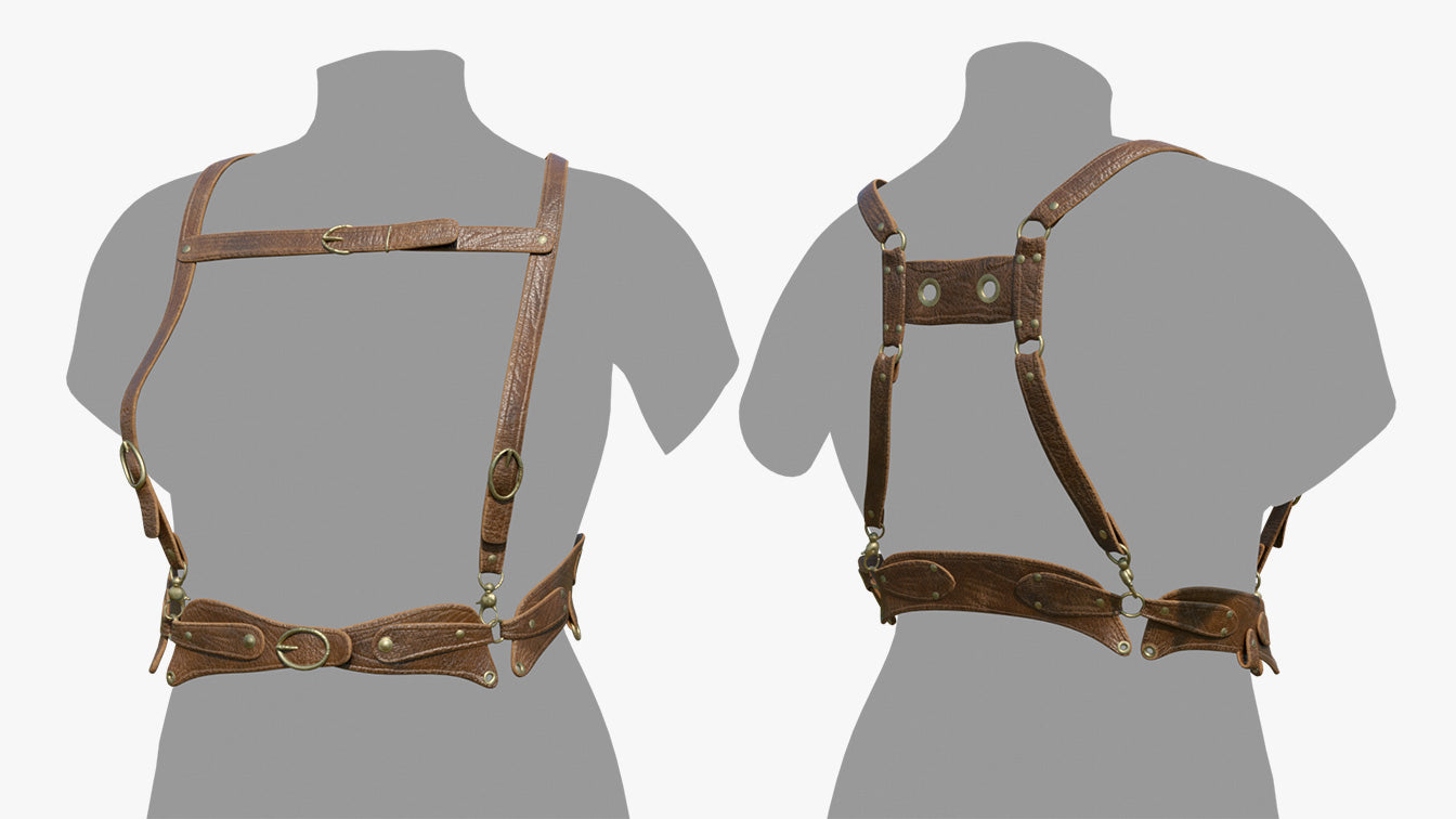 steampunk leather belt suspenders 3d model blender OBJ PBR