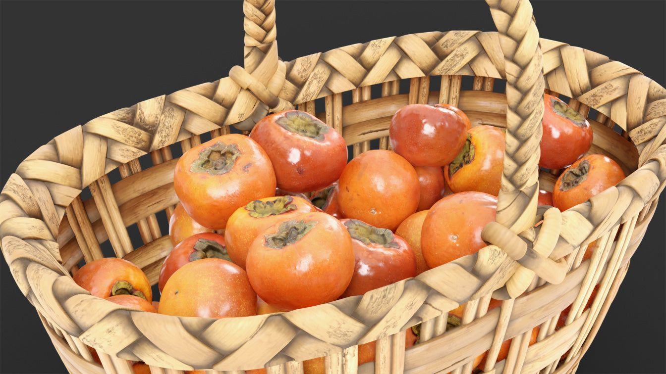 Basket of persimmons 3d model blender OBJ PBR harvest fruit