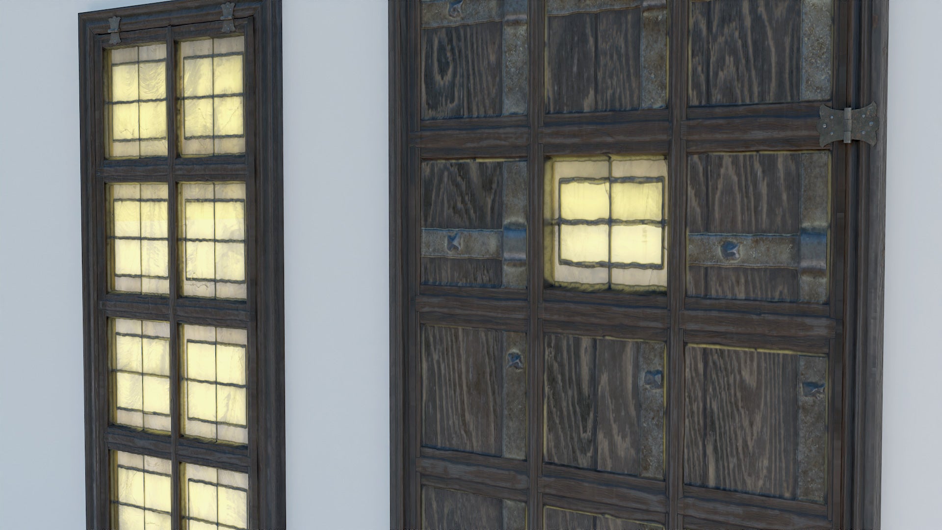 Medieval leaded glass doors and windows 3d model blender obj with PBR textures