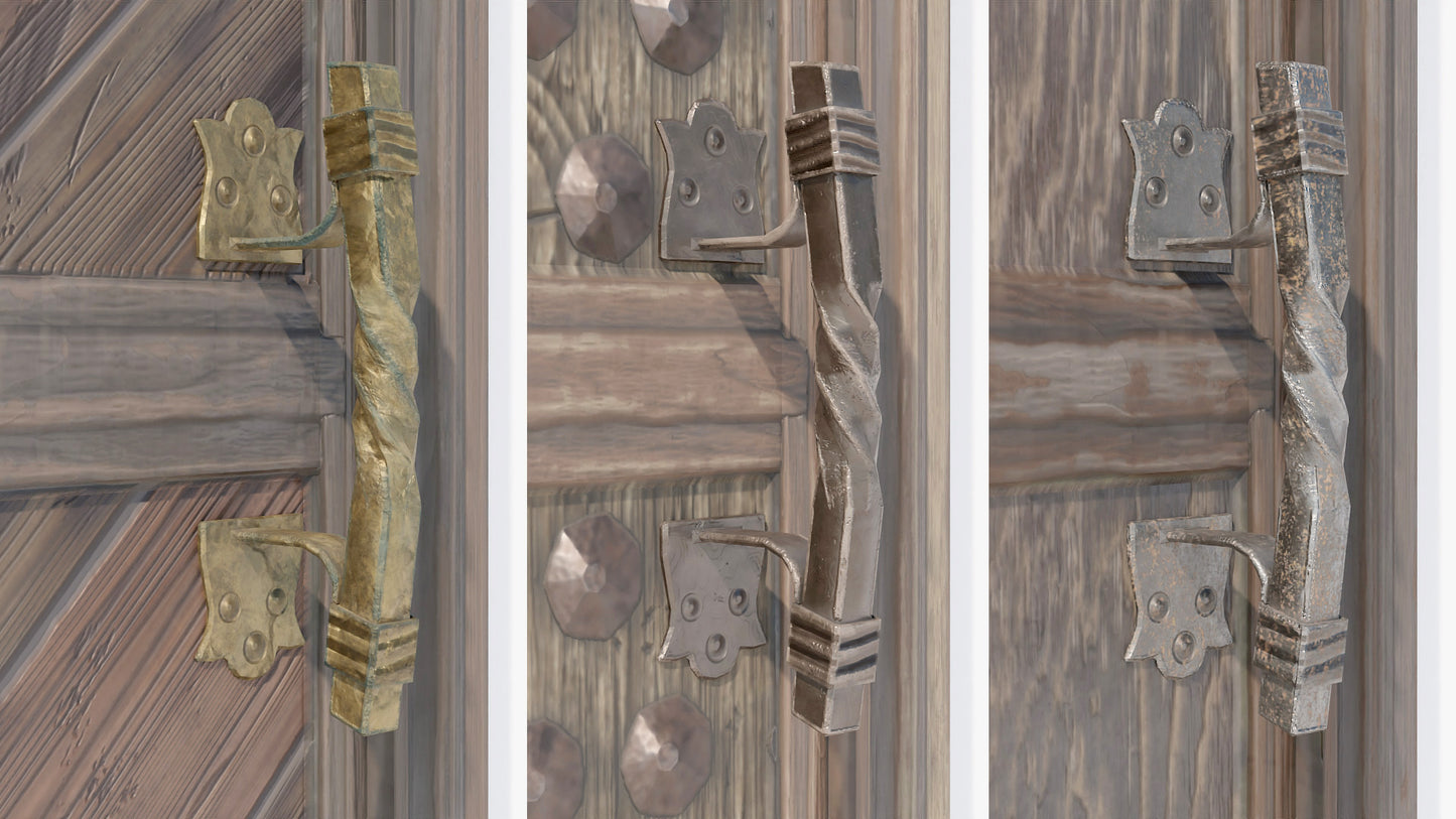 Medieval iron door handle 3d model blender obj with PBR textures