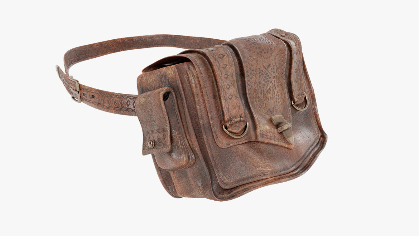 medieval leather side bag handmade 3d model blender obj PBR