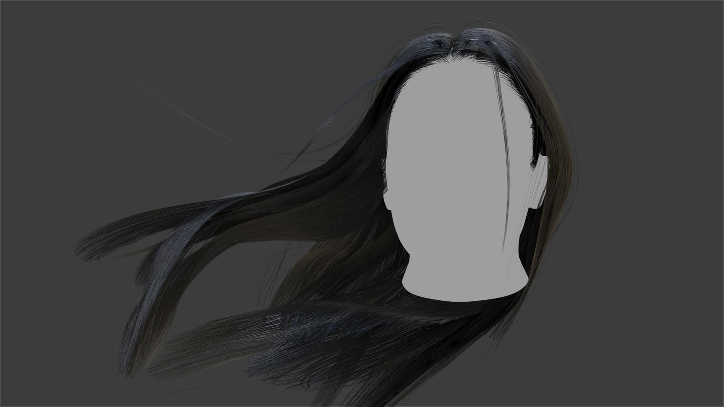 long hair down over shoulder mesh 3d model blender 