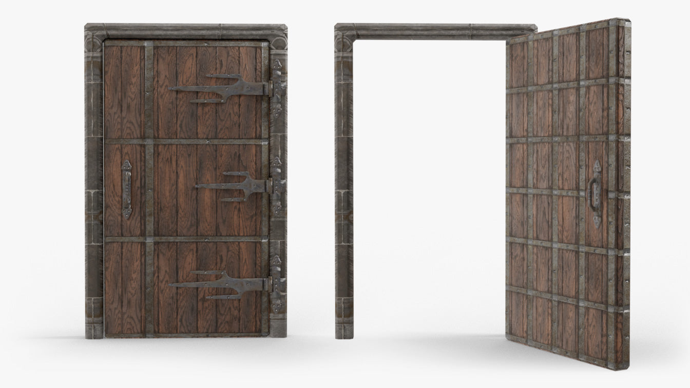 medieval riveted door wood iron 3d model blender obj