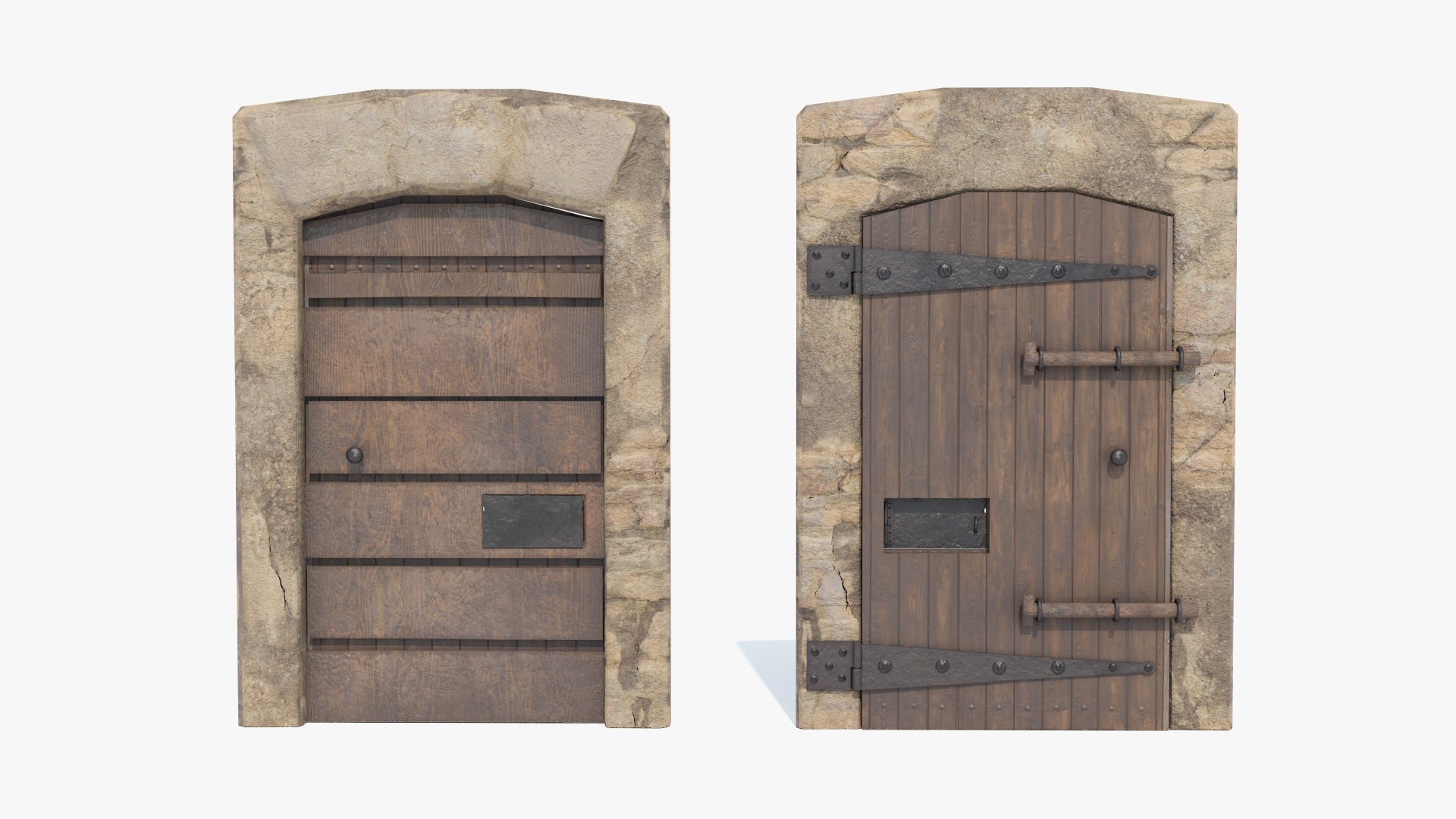 Medieval fantasy door with Judas hole 3D model for Blender OBJ with PBR textures and lowpoly