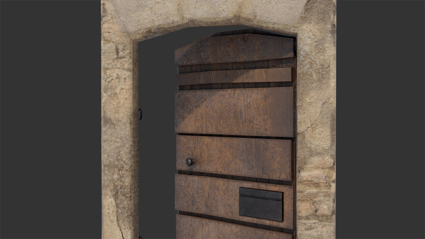 Medieval fantasy door with Judas hole 3D model for Blender OBJ with PBR textures and lowpoly