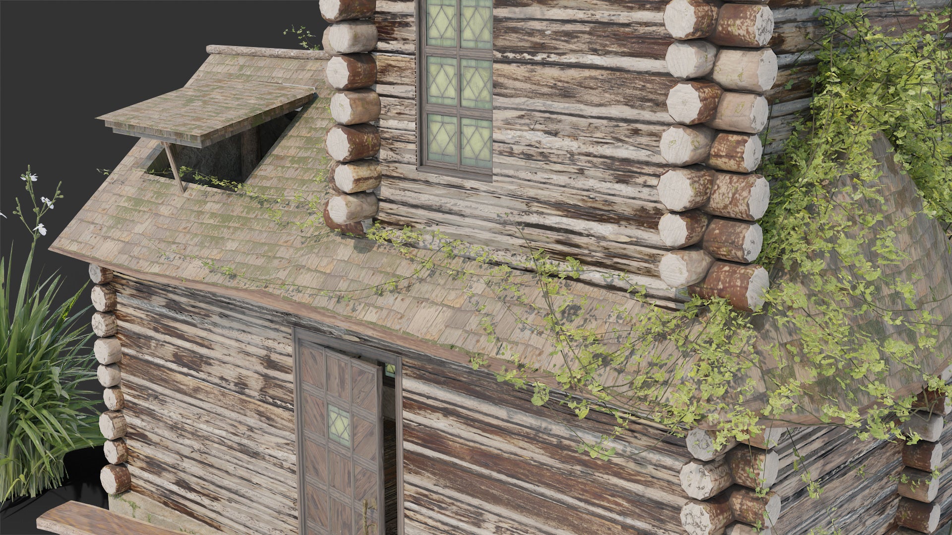 Medieval house wood cabin 3d model Blender OBJ with PBR textures and low-poly