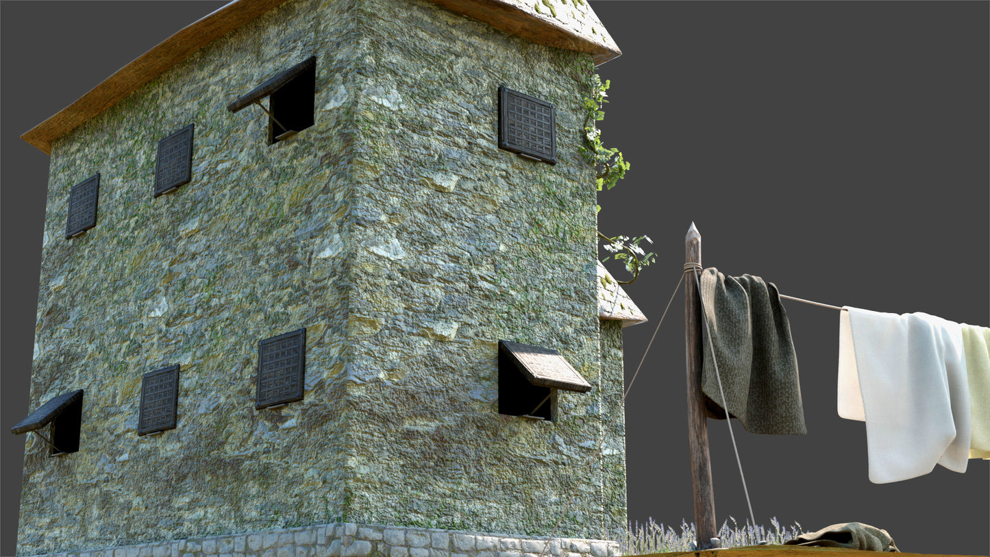 Medieval House 3D model for Blender and OBJ with PBR textures and lowpoly