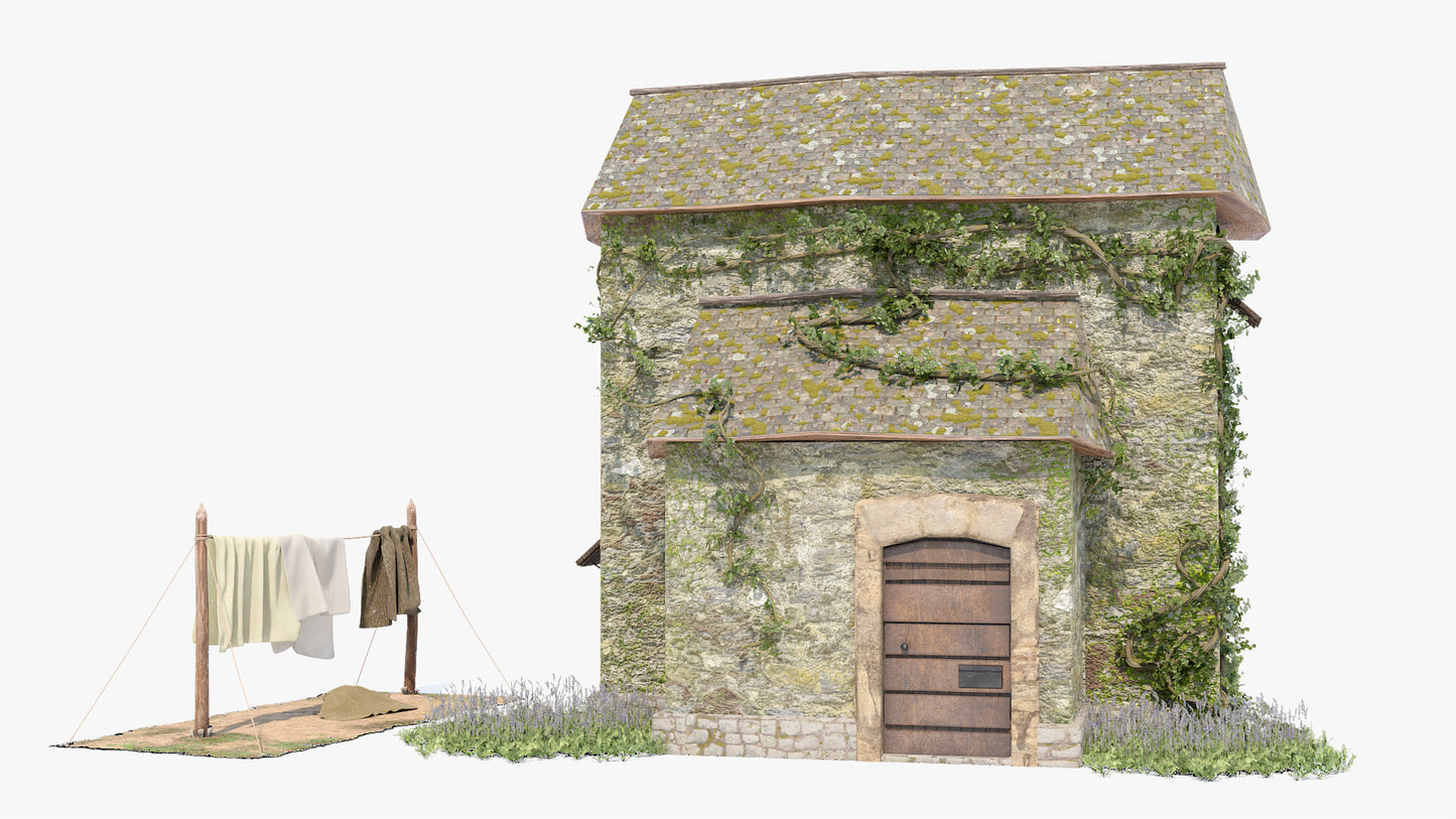 Medieval House 3D model for Blender and OBJ with PBR textures and lowpoly
