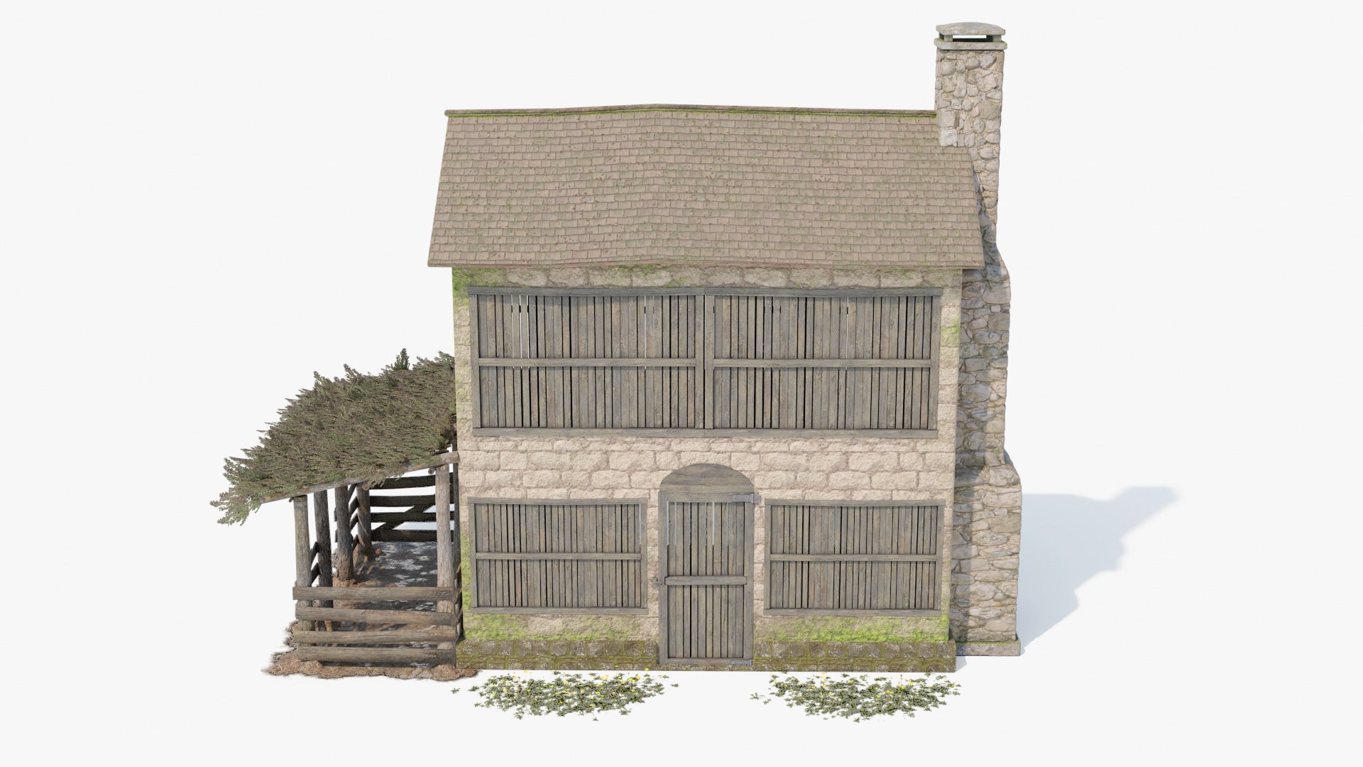 Medieval House 3D model for Blender and OBJ with PBR textures and lowpoly with orreo doors and windowsBR textures