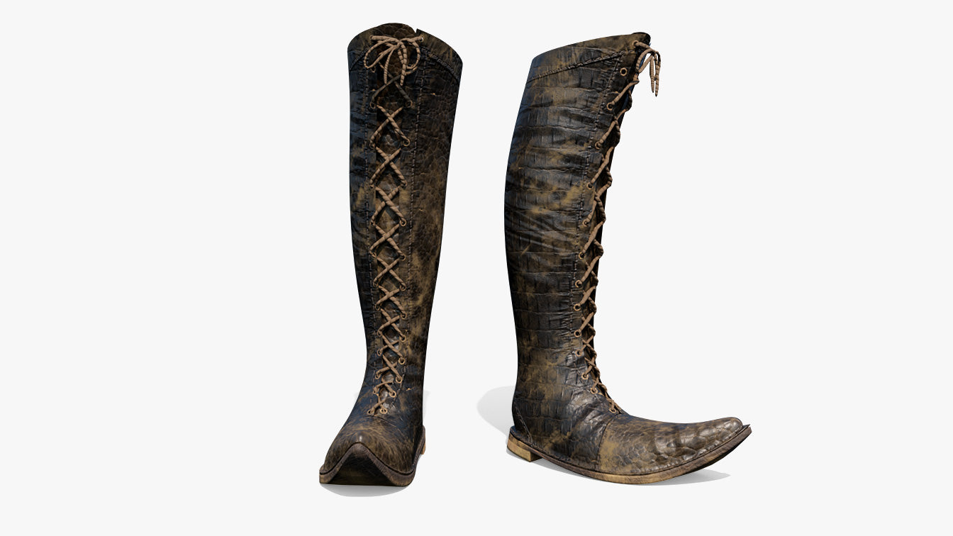 Medieval boots pointy tip 3d model blender obj leather caiman 