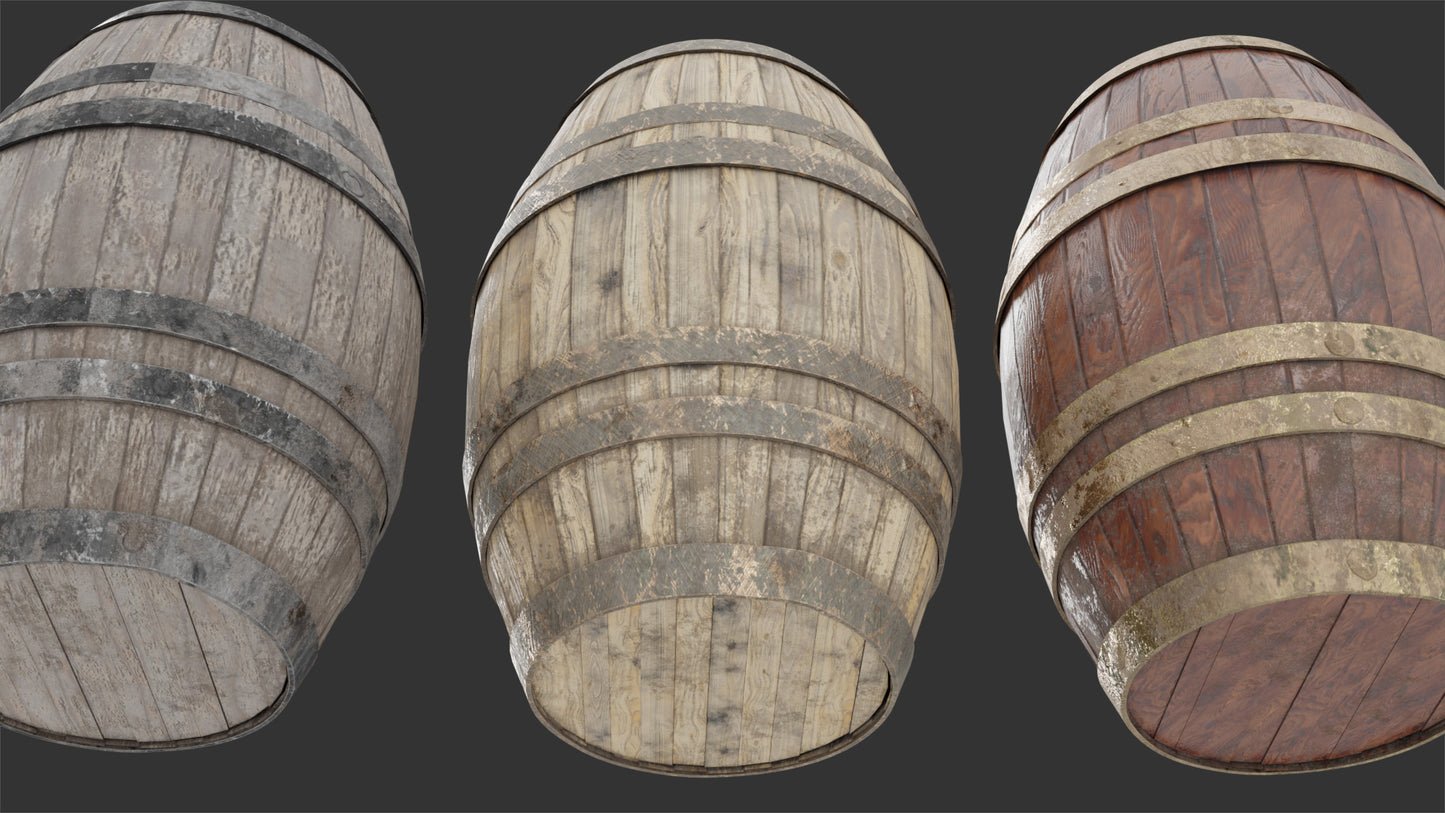 Medieval barrel 3d model Blender OBJ with PBR textures and low-poly