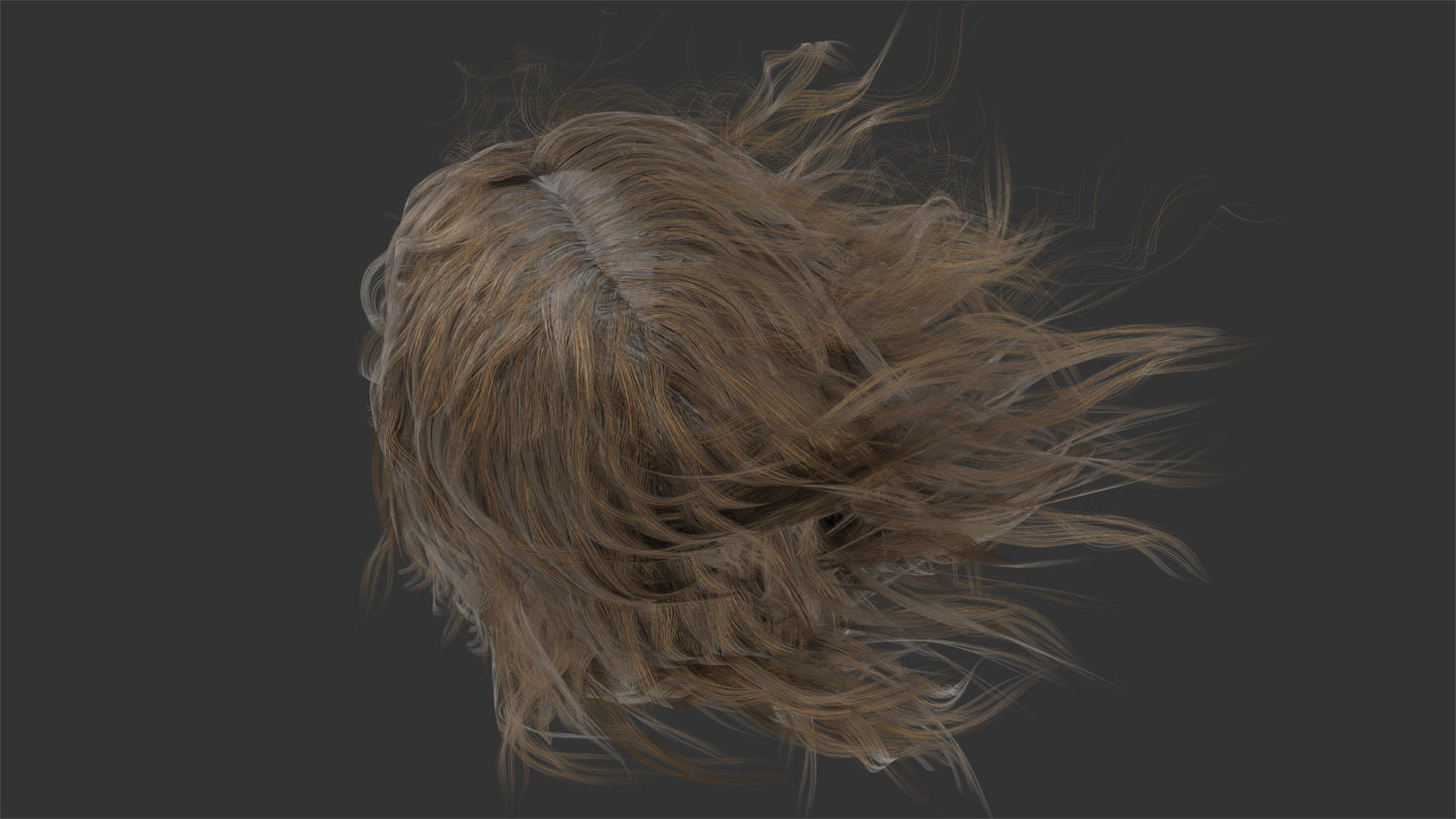 Medium hair mesh cards 3d model realistic for Blender and OBJ with PBR textures and low poly count can be animated