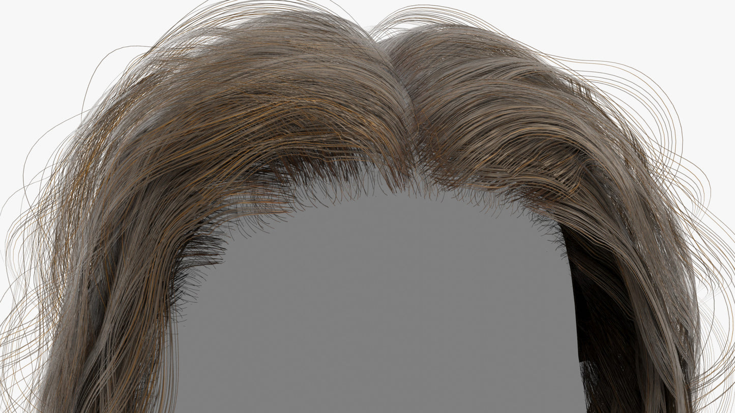 Medium hair mesh cards 3d model realistic for Blender and OBJ with PBR textures and low poly count with perfect roots
