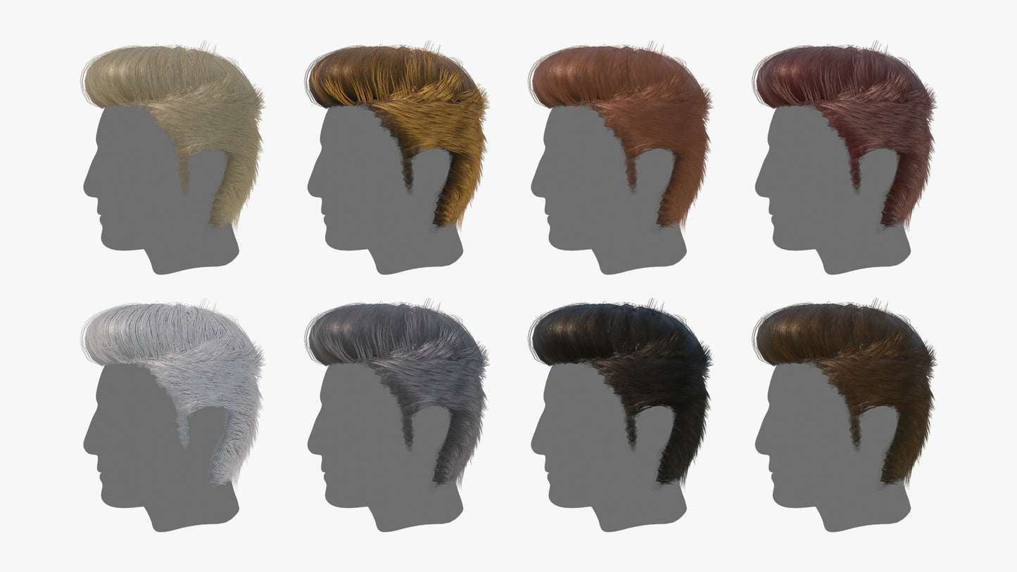 pompadour hair mesh cards 3d model for Blender and OBJ with PBR textures