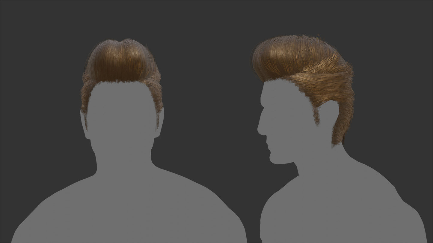 pompadour hair mesh cards 3d model for Blender and OBJ with PBR textures