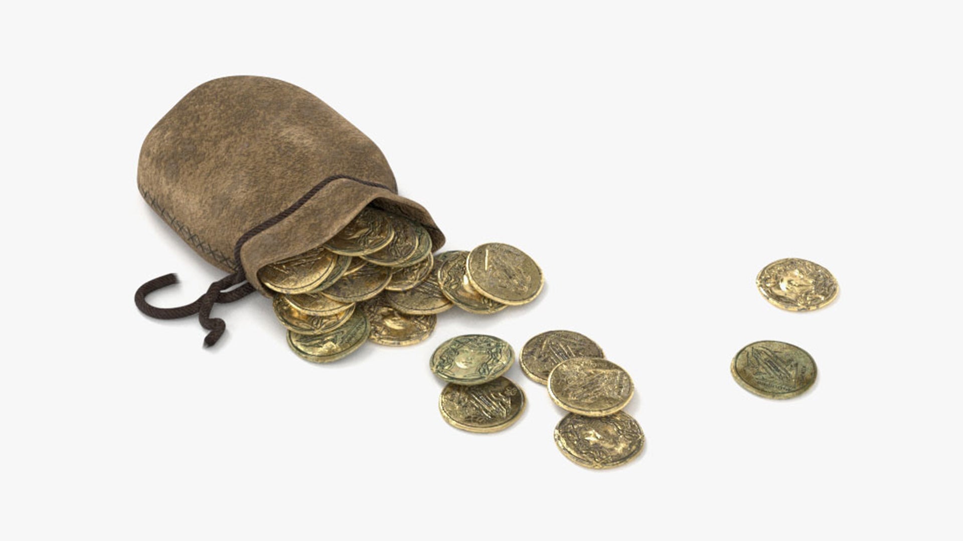 pouch gold coins leather medieval fantasy 3d model blender obj