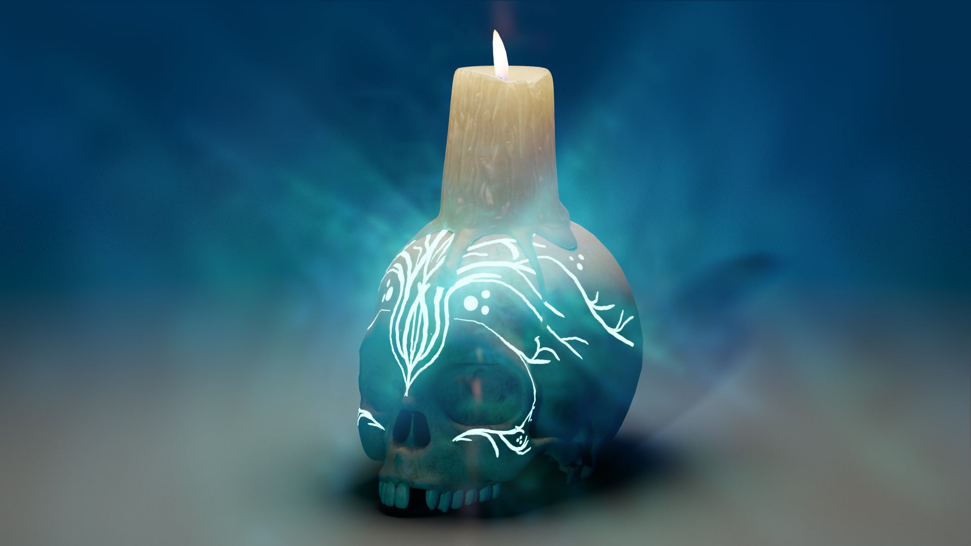 skull lamp with candle medieval fantasy magic 3d model blender obj