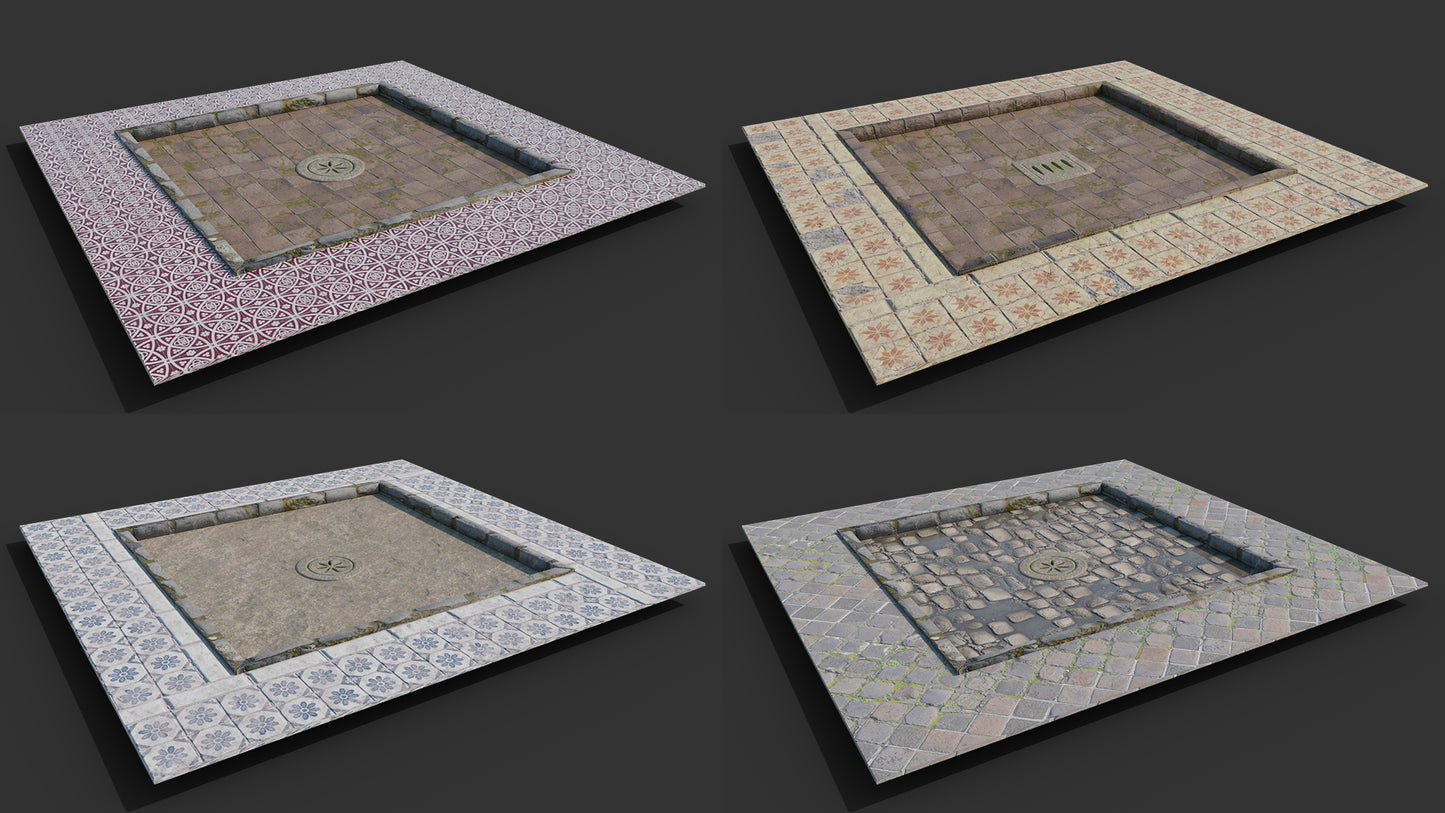 Medieval skylight terrace indoor drain 3d model obj blender pbr textures