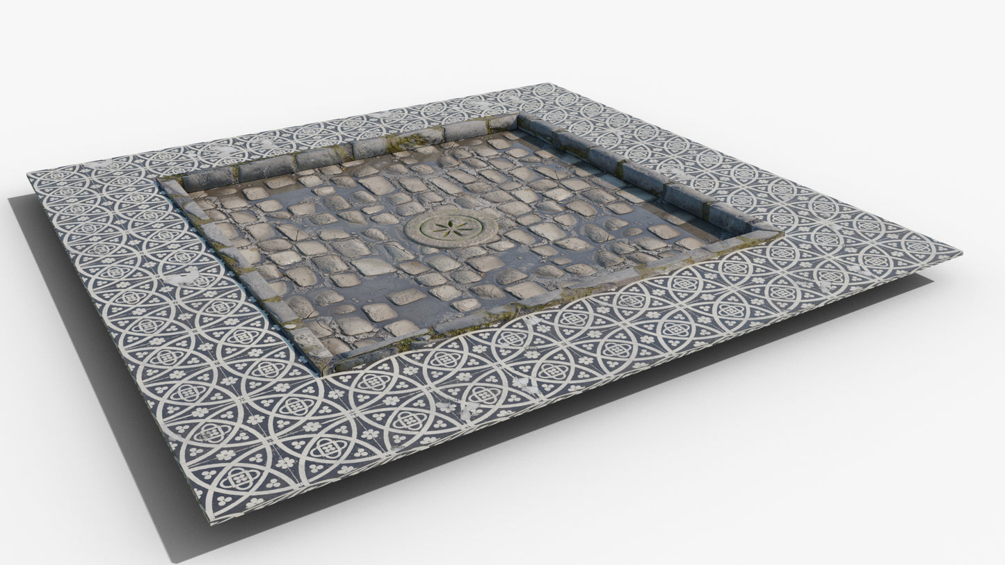 Medieval skylight terrace indoor drain 3d model obj blender pbr textures