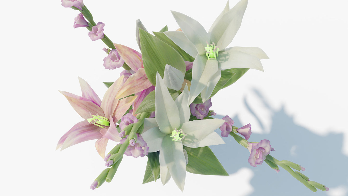 Lily and gladiolus bouquet 3d model for Blender and OBJ with low polycount and PBR textures