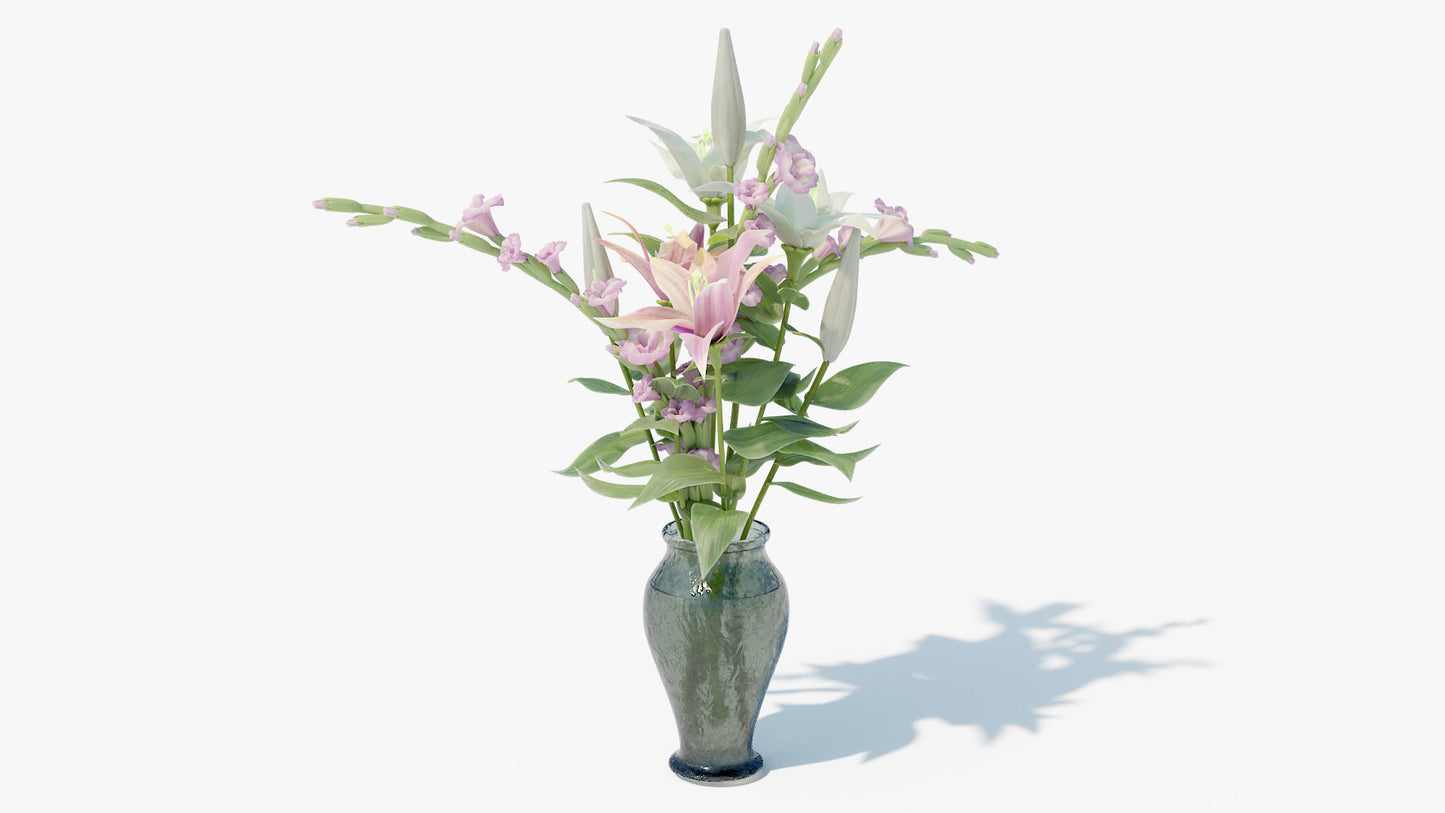 Lily and gladiolus bouquet 3d model for Blender and OBJ with low polycount and PBR textures