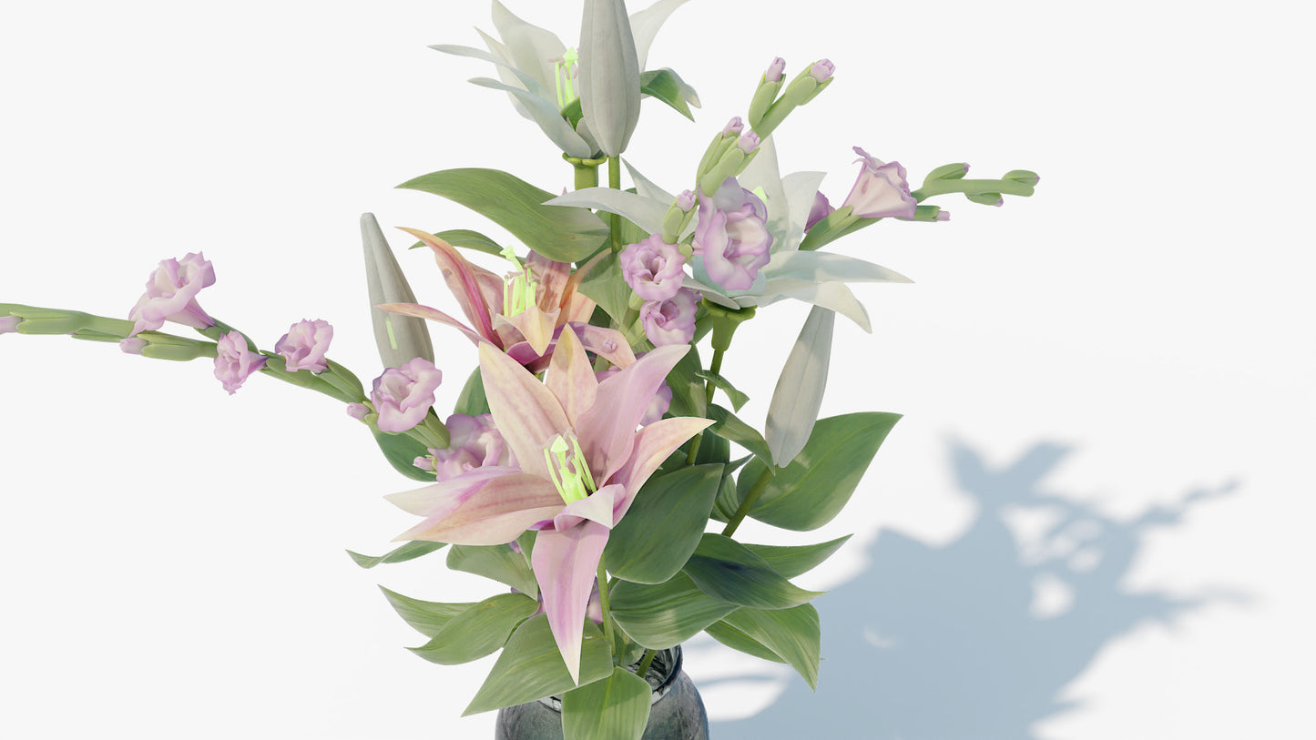 Lily and gladiolus bouquet 3d model for Blender and OBJ with low polycount and PBR textures