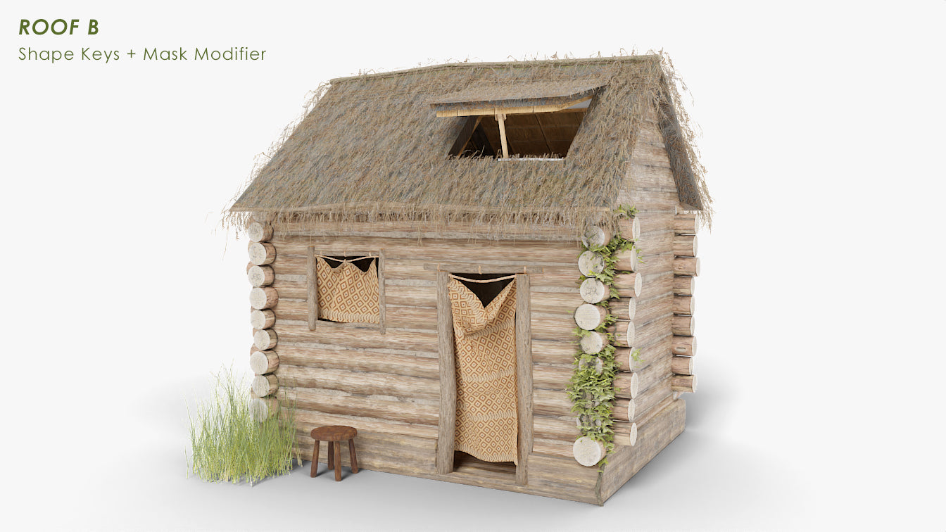 Medieval log house, wooden cabin, country hut 3d model for Blender and OBJ with PBR textures and low polycount