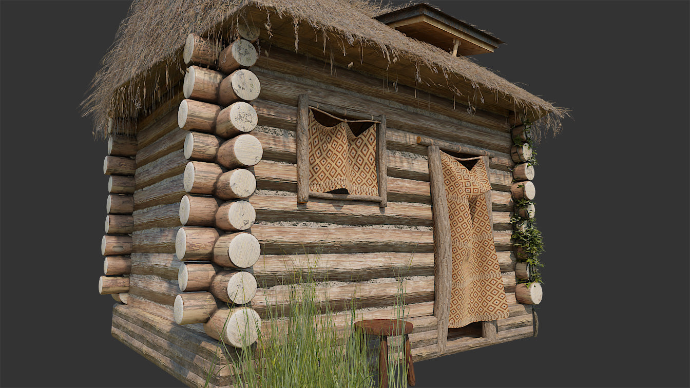 Medieval house, wooden cabin, country hut 3d model for Blender and OBJ with PBR textures and low polycount