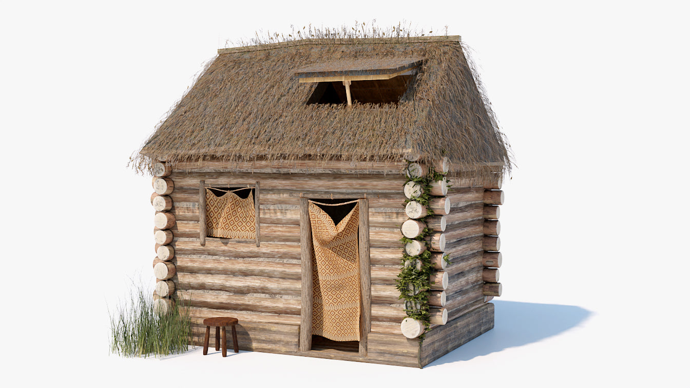 Medieval log house, wooden cabin, country hut 3d model for Blender and OBJ with PBR textures and low polycount