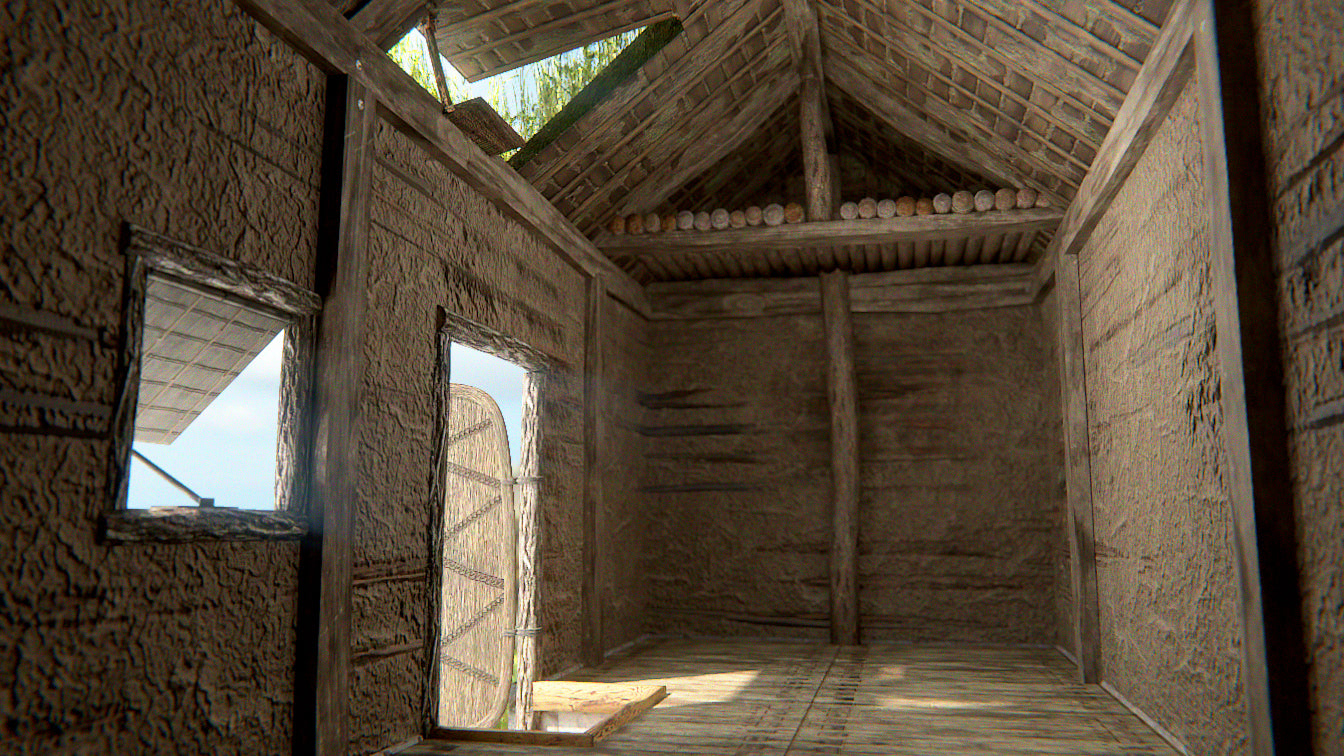 Medieval log house, wood cabin with sod roof low-poly 3D model for Blender and OBJ with PBR textures