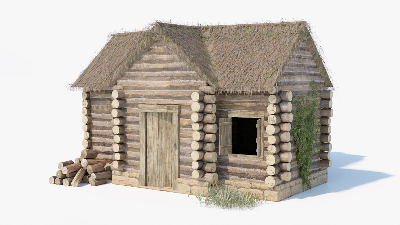 Medieval log house, wooden cabin, country hut 3d model for Blender and OBJ with PBR textures and low polycount