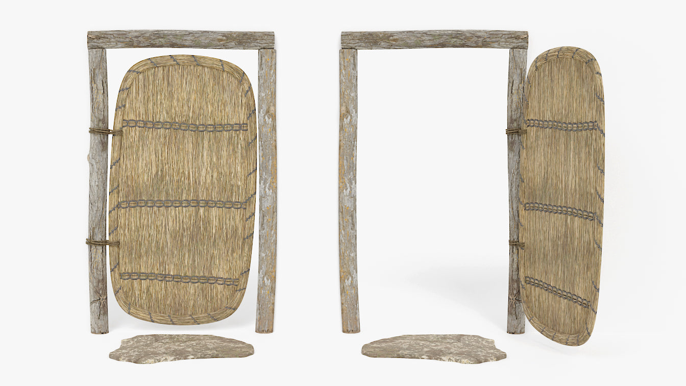 Medieval style vernacular thatched door. 3d model for Blender and OBJ low-poly with PBR textures