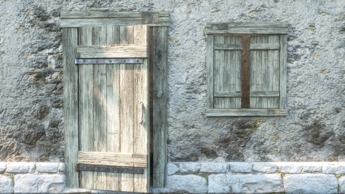 Medieval door and window 3d model for blender and obj with PBR textures