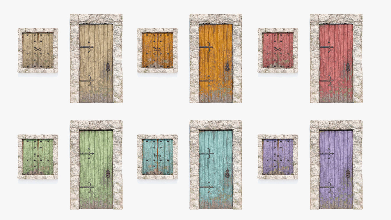 Old door and window made of wood and iron hinges 3d model for Blender and OBJ with low polycount and PBR textures